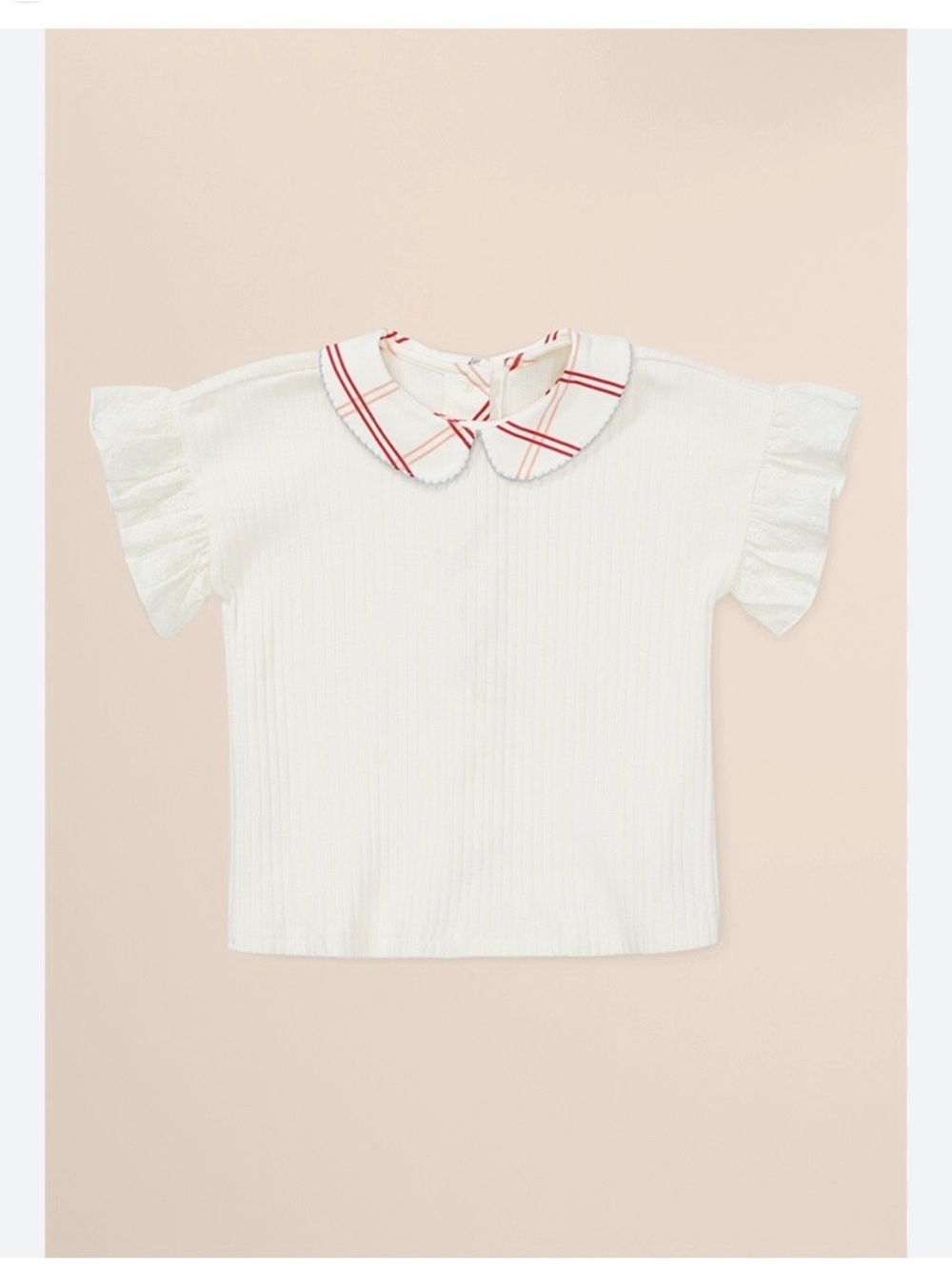 Matilda Jane Cream Knit Tee with Red-Trim Peter Pan Collar